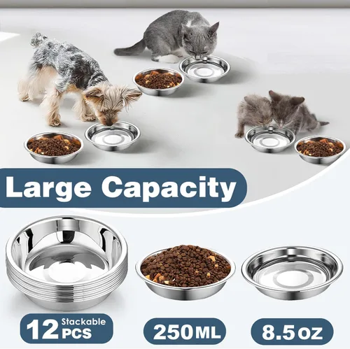 Miniatura 2 de 12 cuencos gruesos de acero inoxidable para gatos, 5.5 pulgadas de ancho poco profundo, de metal, para gatitos, aptos para bigotes, repuesto