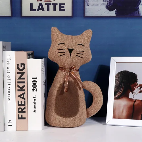 Miniatura 7 de Lindo tope de puerta decorativo para el hogar y la oficina, topes de puerta de piso, protectores de pared pesados de tela con peso animal, gato café