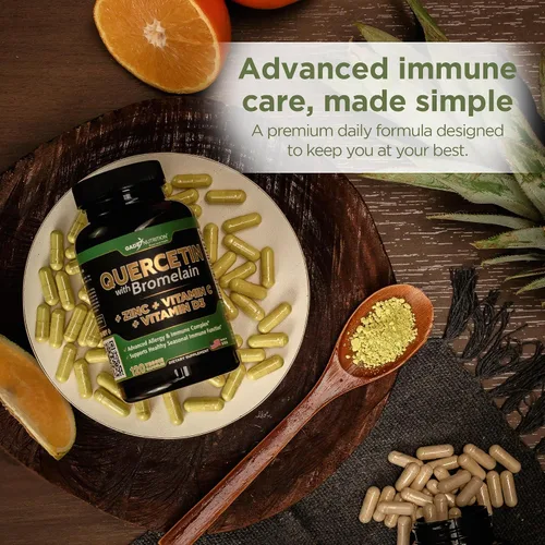 Miniatura 5 de Quercetina con vitamina C y zinc - Quercetina 500 mg - Quercetina con bromelina - Quercetina de zinc - 120 cápsulas vegetarianas. Suplementos