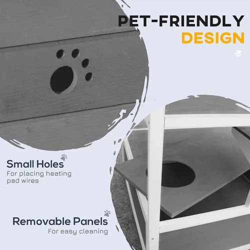 Miniatura 7 de Robust Multi-Story Cat Condo Featuring Asphalt Roof, Escape Doors, Jumping Platform, Durable Material, Light Gray Exterior