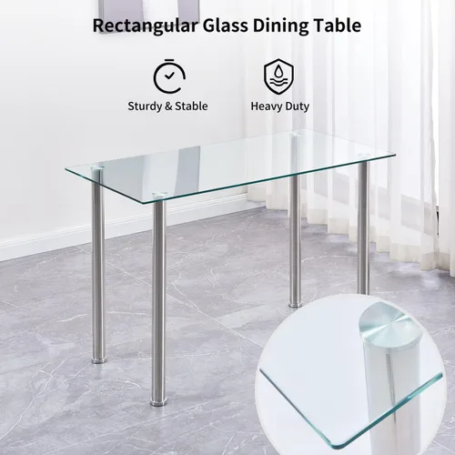Miniatura 3 de Juego de mesa y silla de comedor de 7 piezas, juego de mesa de comedor para 6 mesas de cocina con 6 sillas, mesa rectangular de vidrio con 6 sillas