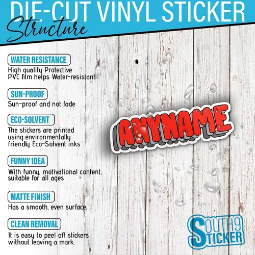 Miniatura 5 de Adhesivo de nombre personalizado - Adhesivo de nombre personalizado y adaptado, adhesivo de vinilo troquelado impermeable de 3 capas
