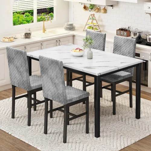 Miniatura 9 de DKLGG Juego de mesa de comedor para 4, mesa de cocina y sillas, juego de 4 mesas de cocina y comedor de mármol sintético con sillas de comedor