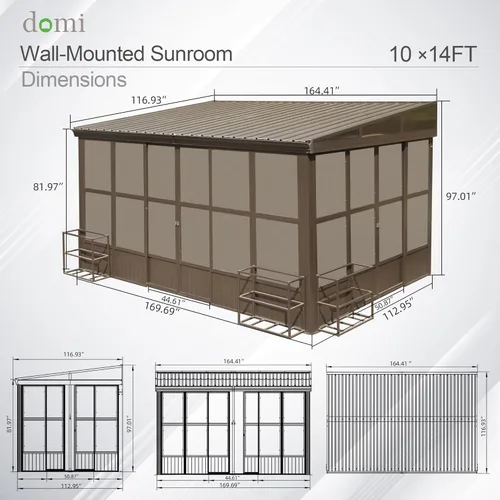 Miniatura 64 de Domi - Solárium de pared montado de 10 x 14 pies, solárium de pared con techo inclinado de policarbonato de aluminio, casa de pantalla de PC