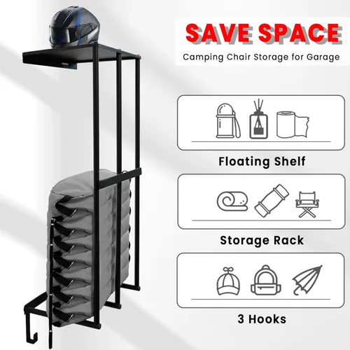 Miniatura 4 de Sillas de camping de almacenamiento para garaje – Soporte de pared de metal para organización de garaje, estantes de almacenamiento de sillas