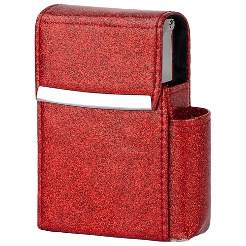 Miniatura 12 de Caja de cigarrillos deslizante de piel sintética con soporte para encendedor y trabilla para cinturón para hombres y mujeres, unisex