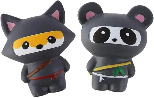 Anboor 2 piezas Squishies Ninja Jumbo Panda y Fox Slow Rising Squishies Kawaii perfumados suaves juguetes de animales para aliviar el estrés