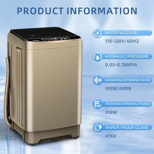 Miniatura 4 de Lavadora completamente automática con pantalla LED, 10 programas y 8 selecciones de niveles de agua, lavadora de lavandería compacta portátil
