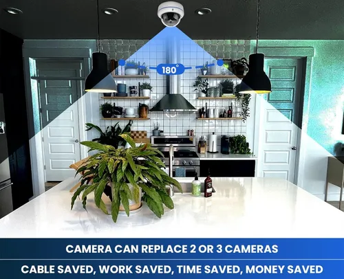 Miniatura 2 de Cámara de vigilancia de seguridad HD 1080P 2MP de 180 grados con cable coaxial Fisheye, lente de 1.7mm, cámara domo de súper gran angular