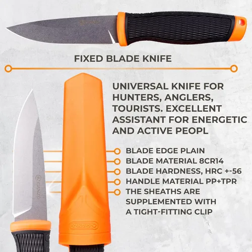 Miniatura 5 de Ganzo G806-OR Cuchillo de hoja fija 8CR14 Hoja de acero inoxidable Mango ergonómico antideslizante Camping Caza Pesca al aire libre EDC Cuchillo