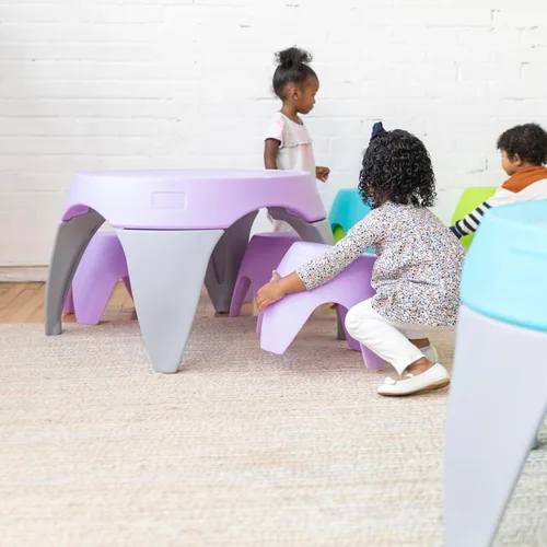 Miniatura 11 de ECR4Kids Ayana - Juego de mesa y taburete, mesa y sillas para niños al aire libre, morado claro/gris claro, 5 piezas