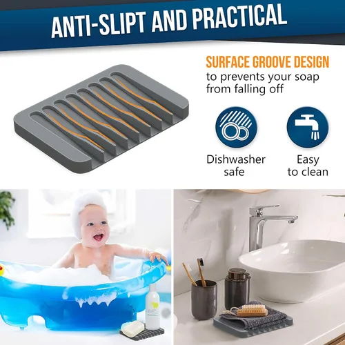 Miniatura 4 de ZAPPOWARE - Jabonera autodrenante para barra de jabón, paquete de 2 protectores de jabón de drenaje de cascada de silicona azul para ducha, baño