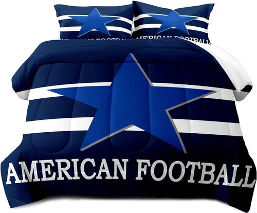 Miniatura 9 de LUVIVIHOME Juego de edredón de fútbol de 2 piezas, juego de edredón individual para niños, ropa de cama gris y azul marino, decoración de dormitorio