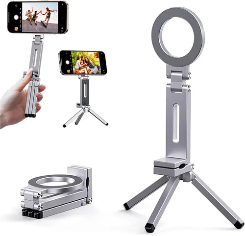 Miniatura 9 de Trípode magnético para iPhone 16/15/14/13/12 Plus Pro Max, trípode de aluminio mini Magsafes para iPhone y Magsafes, diseño de doble cara, tornillo