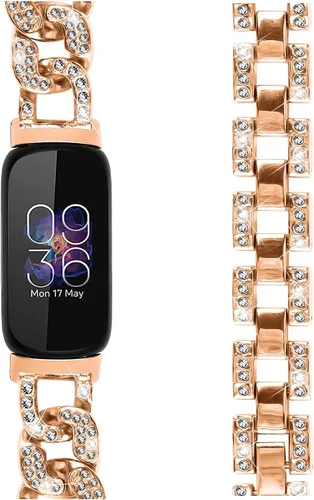 Miniatura 2 de Correas delgadas compatibles con Fitbit Inspire 3 Smartwatch, pulsera elegante de diamantes de imitación de repuesto para Inspire 3 pulseras, oro