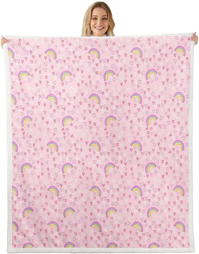 Miniatura 9 de Erosebridal Girls Fleece Blanket 40x50 Heart Rainbow Fuzzy Plush Throw for Sofa Couch Hand Drawn Sherpa Blanket Cartoon Love Geometric