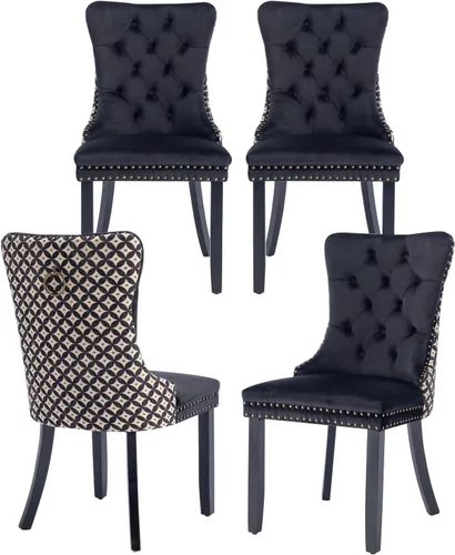 Miniatura 80 de Juego de 2 sillas de comedor de terciopelo, silla de comedor tapizada de alta gama con tirador de anillo en la espalda, adorno de clavos y patas