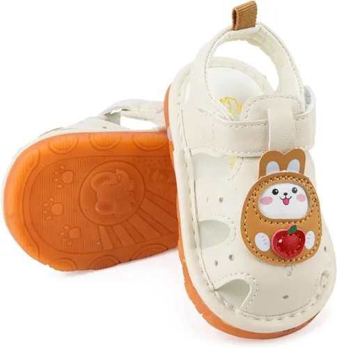 Miniatura 4 de SOFMUO Sandalias chirriantes antideslizantes con suela de goma suave y puntera cerrada, zapatos de verano al aire libre para niños pequeños