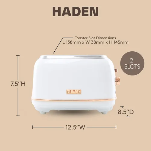 Miniatura 4 de Haden Heritage Tostadora de ranura ancha de 2 rebanadas, tostadora de pan de acero inoxidable con control de tostado ajustable, bandeja para migas