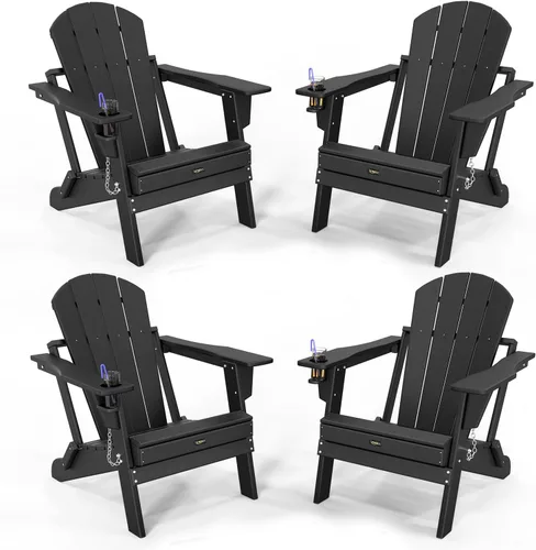 Miniatura 9 de VINGLI Sillas Adirondack de plástico, plegables con soporte para tazas, material de polietileno de alta densidad impermeable, cómoda capacidad