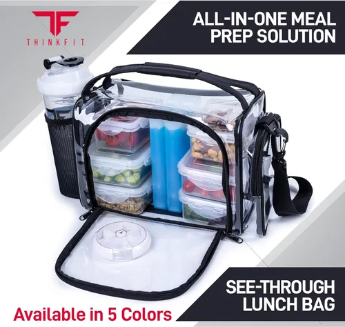 Miniatura 3 de ThinkFit Bolsa de almuerzo transparente con 6 recipientes para preparación de comidas - Sin BPA, reutilizable, apta para microondas + congelador