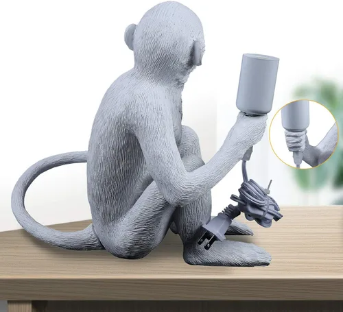 Miniatura 7 de Lámparas de escritorio de resina con diseño de mono moderno, iluminación creativa de mesa con cable enchufable para sala de estar, dormitorio