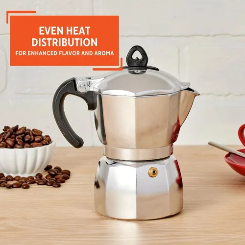 Miniatura 5 de IMUSA USA B120-43V, Cafetera de expreso de aluminio para estufa de 6 tazas, plateada