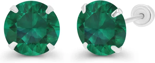 Miniatura 2 de Aretes de tuerca con tuerca de oro macizo de 14 quilates, hipoalergénicos, de 0.236 in, con piedra natal redonda