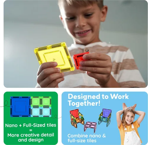 Miniatura 5 de PicassoTiles Nano Tiles - Juego de construcción de edificios magnéticos con estuche de almacenamiento de estaño, compacto y colorido, juego