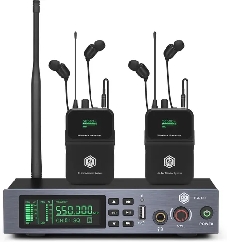 Miniatura 7 de W IN-MIX EM100 UHF Sistema de monitor intrauditivo inalámbrico 1 Bodypacks Sistema IEM mono, tecnología PLL, rango de 300 pies, latencia ultrabaja