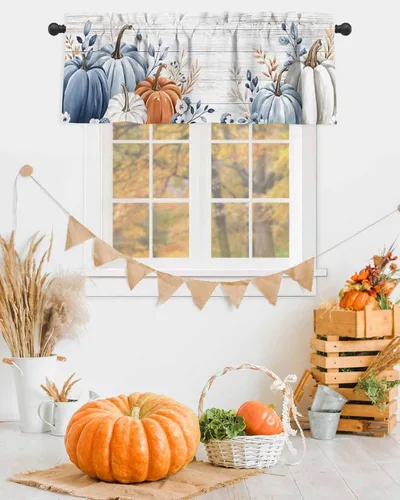 Miniatura 2 de Cenefas de cortina de otoño de calabaza naranja azul gris para ventanas de sala de estar, cenefas de cortina de Acción de Gracias para dormitorio