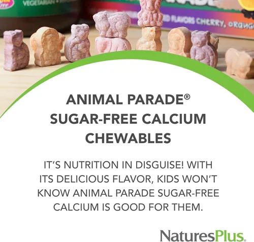 Miniatura 3 de NaturesPlus Animal Parade - Calcio infantil sin azúcar, sabor vainilla Sundae, 90 tabletas masticables en forma de animales, magnesio para la salud