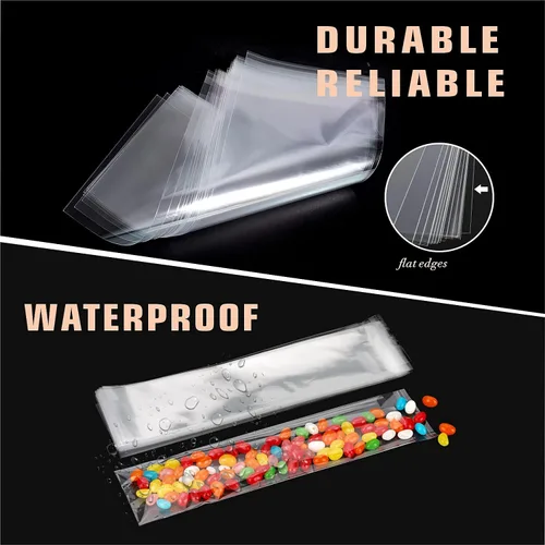 Miniatura 6 de 100 bolsas de celofán resellables transparentes de 2 x 8 pulgadas de largo, con solapa adhesiva, envoltura de regalo, embalaje de plástico