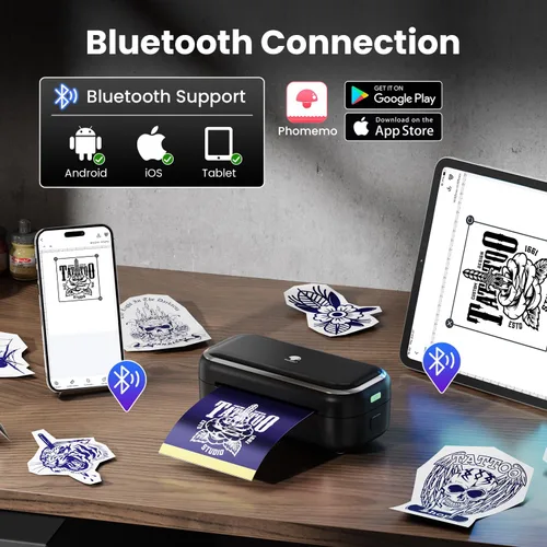 Miniatura 6 de Phomemo TP31 - Impresora de plantillas de tatuajes, mini fabricante de tatuajes temporales con 30 piezas de papel de transferencia, máquinas