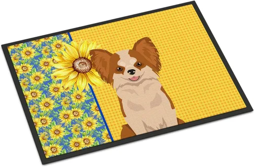 Miniatura 279 de Caroline's Treasures WDK5313MAT Airedale Terrier - Tapete para puerta delantera de 18 x 27 pulgadas, diseño de girasoles de verano, para entrada