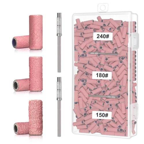 Miniatura 9 de BLESWIN 200 bandas de lijado pequeñas de grano #180#240 para taladro de uñas con 2 puntas de mandriles mejoradas de 3/32 pulgadas, mini bandas