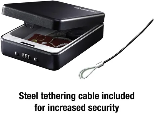 Miniatura 3 de SentrySafe Caja fuerte pequeña, caja de seguridad negra con cerradura de combinación para oficina o dormitorio asegura dinero, pasaporte, joyas