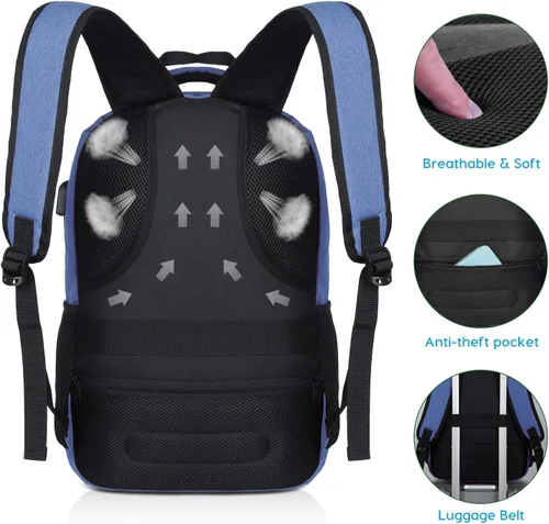 Miniatura 5 de YAMTION Mochila escolar para adolescentes, mochila con USB para la escuela secundaria y universidad, azul