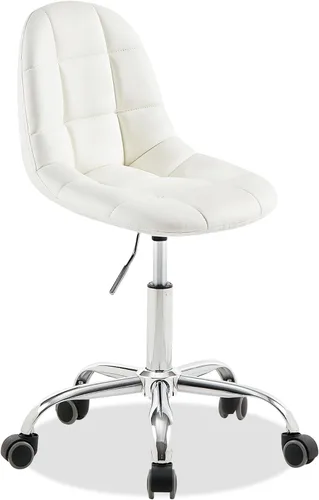 VECELO Silla de escritorio para oficina en casa sin brazos, altura ajustable, de piel sintética PU, giratoria 360 grados con ruedas, elegante y