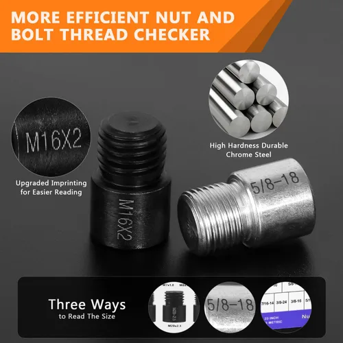 Miniatura 4 de Juego de 44 medidores de tuercas y pernos – 44 calibres de 23 pulgadas y 21 métricas, macho/hembra, tamaño de tornillo y comprobador de roscas