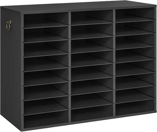 Miniatura 13 de HOOBRO Organizador de literatura, 36 compartimentos, organizador de correo de madera, clasificador de literatura de encimera con estantes ajustables