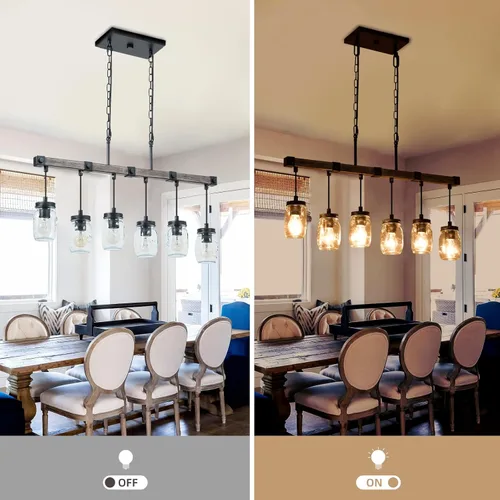 Miniatura 2 de Iluminación de isla de cocina de granja, candelabro de tarro de masón, candelabro rústico lineal de 6 luces, lámpara colgante de 30 pulgadas