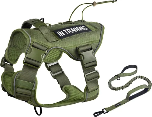 Miniatura 7 de Petmolico Arnés táctico para perro con correa, arnés sin tirones para perro con paneles de gancho y bucle, para senderismo, entrenamiento militar