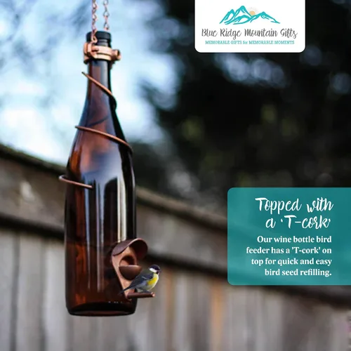 Miniatura 5 de Blue Ridge Mountain - Comedero para pájaros para botella de vino, decoración de patio, comedero de pinzones, decoración de jardín para exteriores