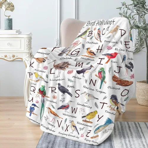 Miniatura 12 de Manta de franela con diseño del alfabeto de animales, súper suave, ligera, para niños, adultos, adecuada para sofá, cama, campamento, viajes, todas