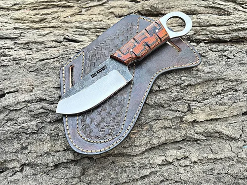 Miniatura 4 de TAC KNIVES Cuchillo de Caza al Aire Libre para Acampar de Hoja Fija de Espiga Completa de 7'' en Funda Regalo Para Él Acero de Alto Carbono 1095