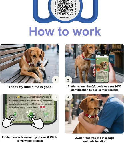 Miniatura 5 de Etiqueta para perro con código QR con NFC, etiqueta de identificación personalizada de mascota, etiqueta de identificación de perro de silicona