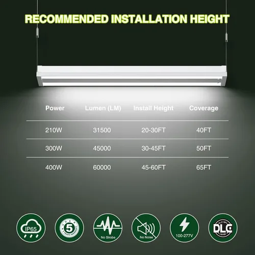 Miniatura 9 de Luz lineal LED de 300 W con sensor de movimiento, área de iluminación central más grande, 45000 lm, 120-277 V, 0-10 V, 5000 K, luces LED lineales