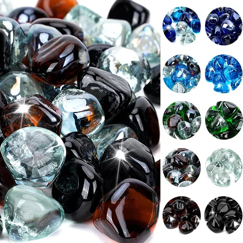 Miniatura 14 de onlyfire Diamantes de vidrio de fuego de 10 libras para hoguera de propano, piedras de vidrio mezclado de 1 pulgada para chimenea de gas y mesa