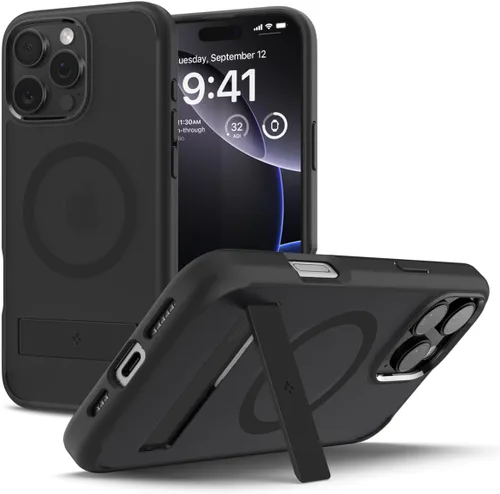 Miniatura 14 de Spigen Funda ultra híbrida S MagFit diseñada para iPhone 15 (2023) [Kickstand] [Amti Yellowing], compatible con MagSafe, color negro